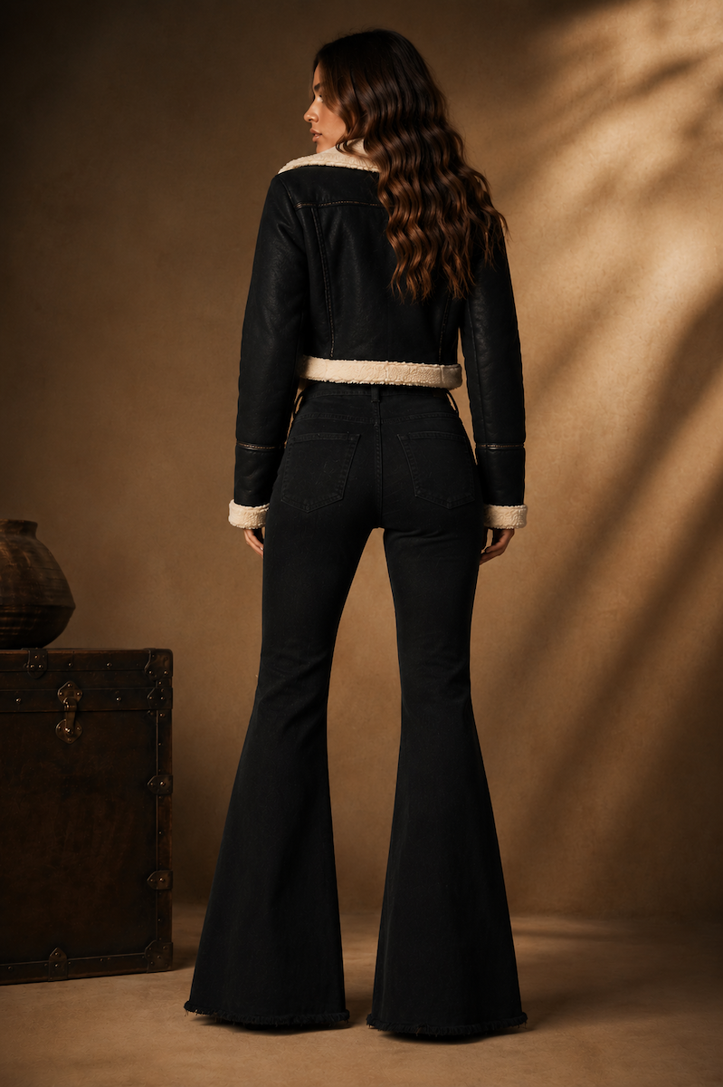 Rockstar Rouge Flare Black - Sherpa GJG DENIM