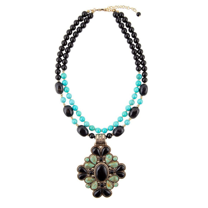 Barcelona Blue Turquoise and Black Onyx Golden Statement Necklace