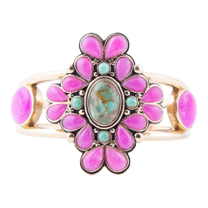 Barcelona Pink Agate and Blue Turquoise Statement Cuff Bracelet