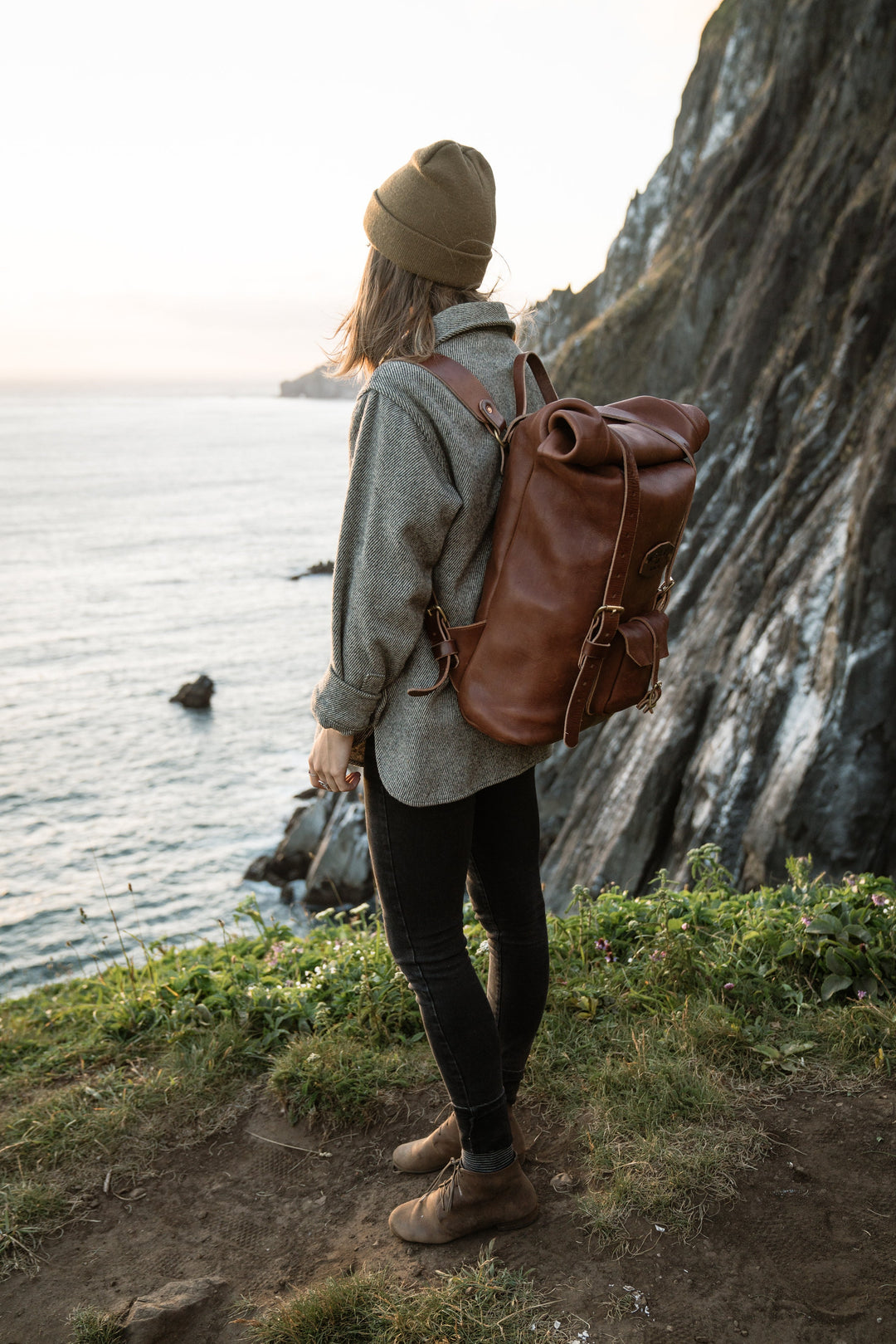 Leather Rolltop Backpack