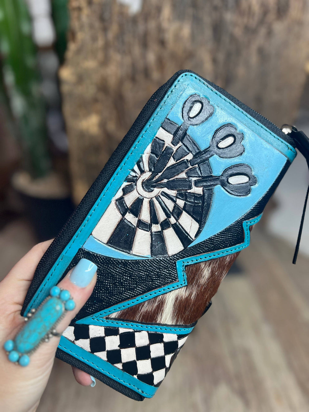 Turquoise Rocker Electric Rodeo Large Zippered Wallet Neon Spur