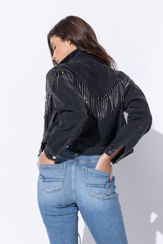 Rhinestone Fringe Crop Jacket