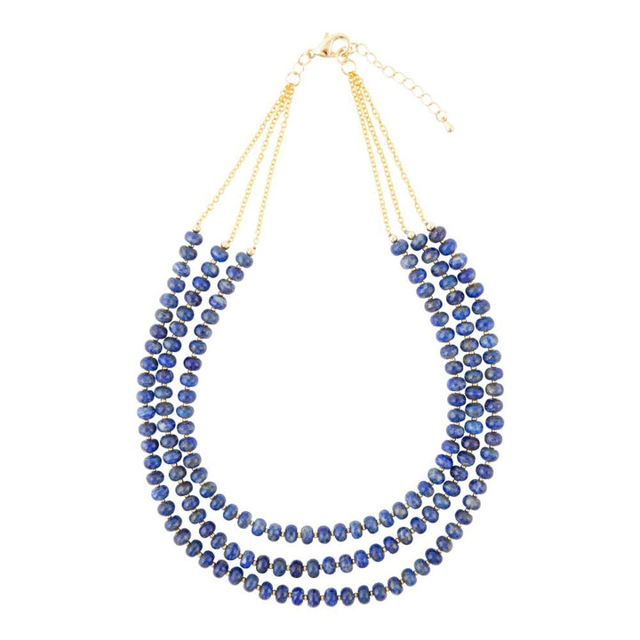 Blue Lapis Triple Strand Golden Necklace