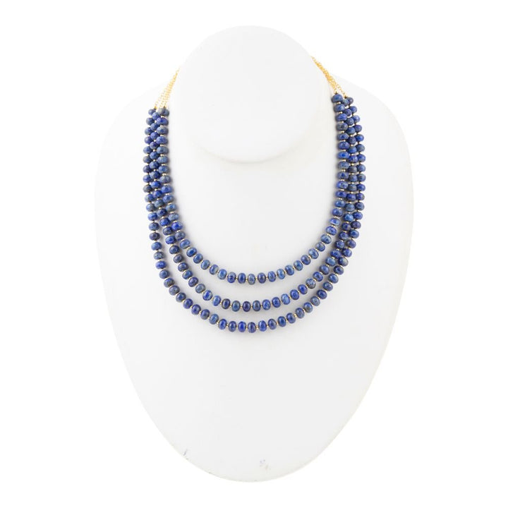 Blue Lapis Triple Strand Golden Necklace