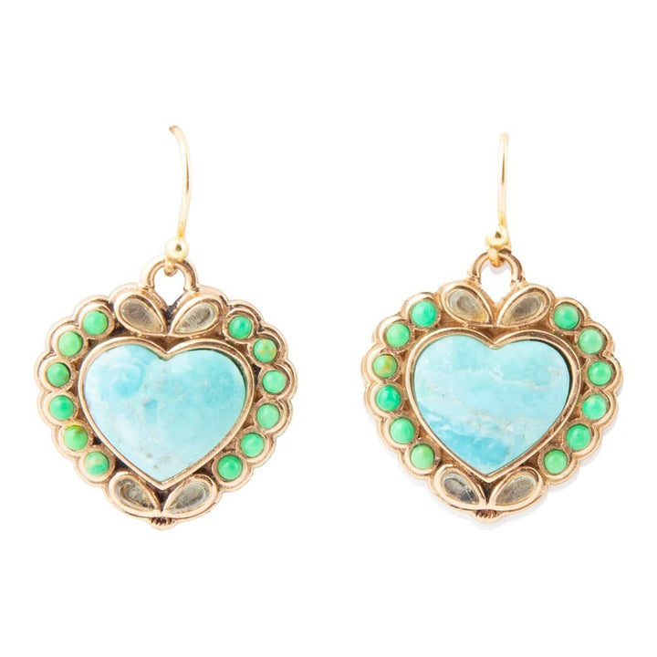 Legacy Heart Lime Green and Blue Turquoise Golden Drop Earrings