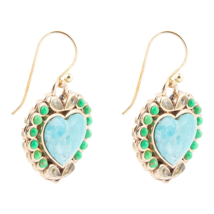 Legacy Heart Lime Green and Blue Turquoise Golden Drop Earrings