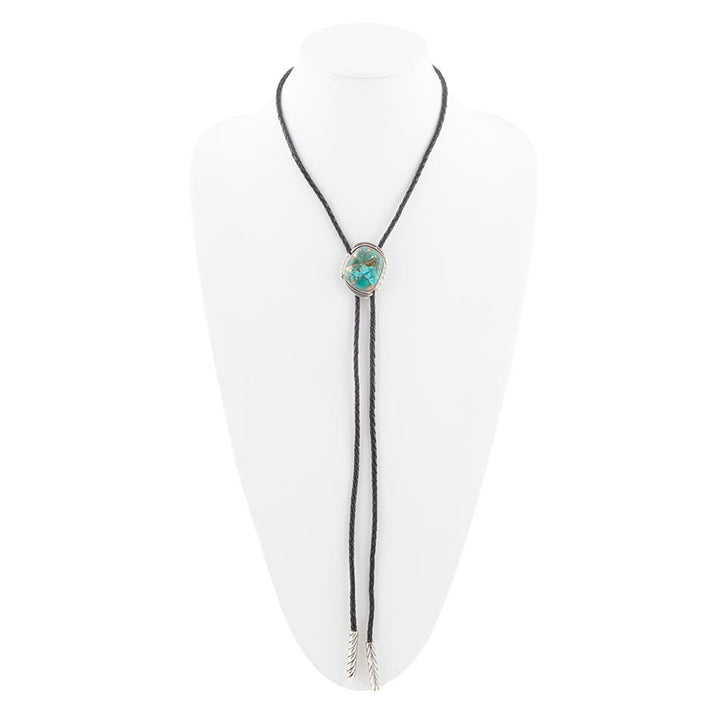 Blue Turquoise Matrix Sterling Silver Bolo Tie Necklace