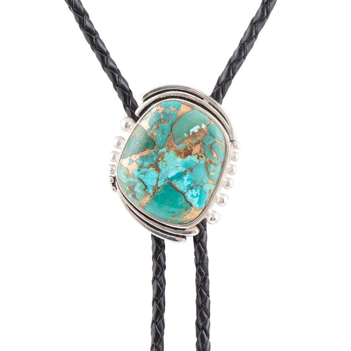 Blue Turquoise Matrix Sterling Silver Bolo Tie Necklace