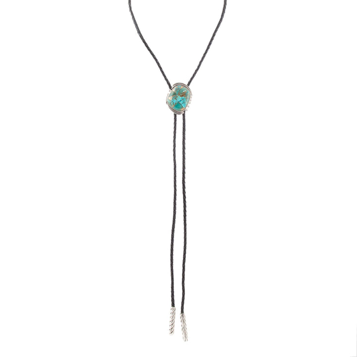 Blue Turquoise Matrix Sterling Silver Bolo Tie Necklace
