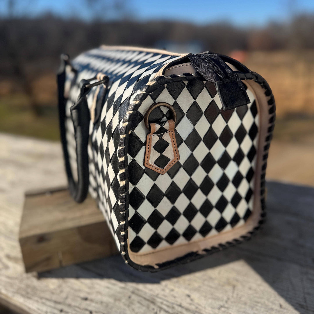Black and White Speedy Checkered Genuine Western Cowhide Leather Purse Double B Wild Rags