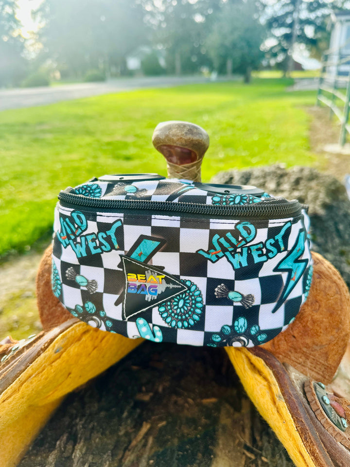 Turquoise Glass Beat Bag Saddle Pouch -with Bluetooth Speakers