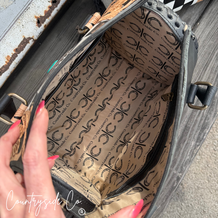 Concho Tooled Leather Checkered Speedy Bag Decorated