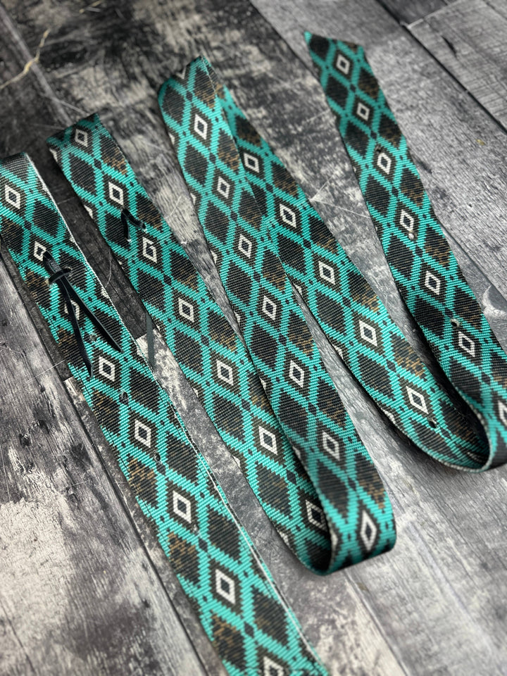 Teal Aztec Leopard Nylon Latigo and Off Billet Set