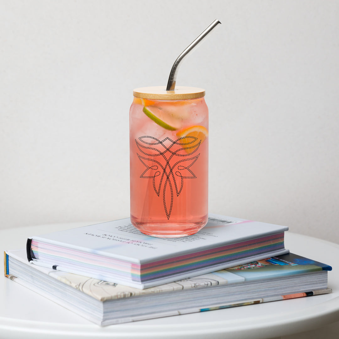 Can-shaped Boot Stitch Glass w/Straw