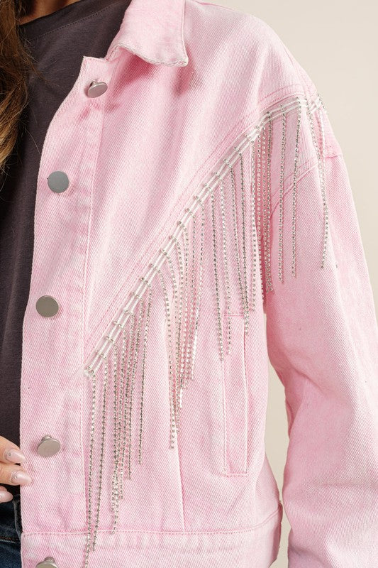 Rhinestone Fringe Crop Jacket