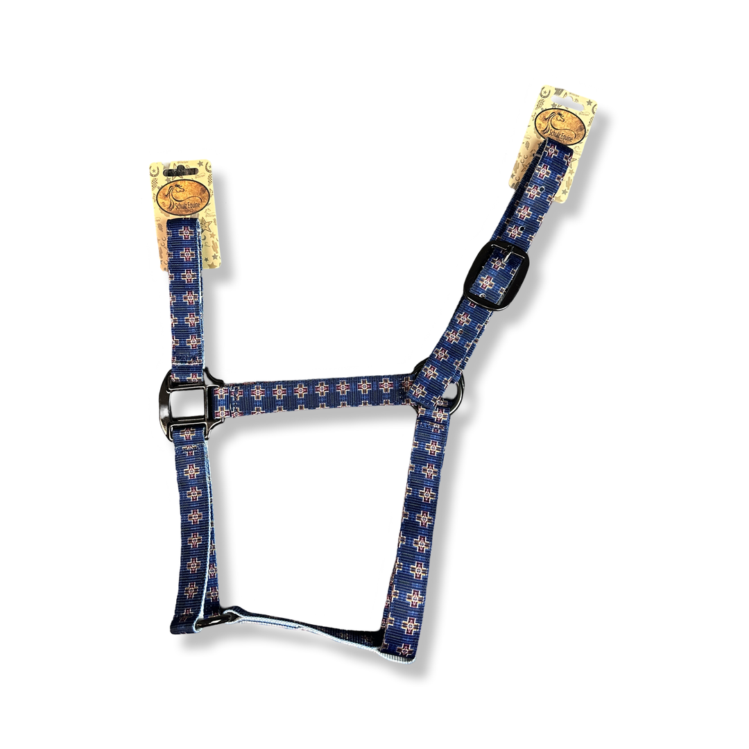 Round Up Nylon Horse Halter -Blue Neon Spur