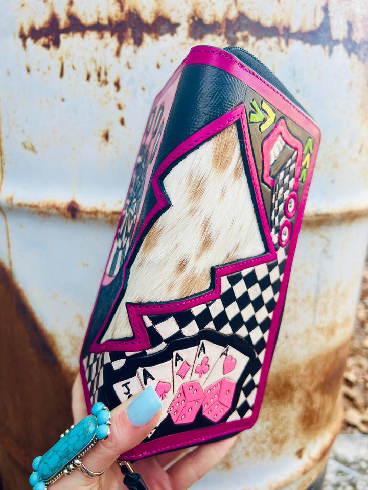 Pink Rocker Electric Rodeo Large Zippered Wallet Neon Spur