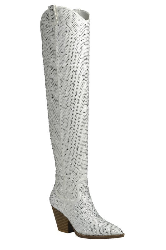 River 21 Over The Knee Rhinestone Boots