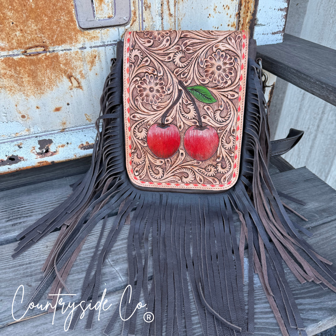 Cherry Crush Tooled Leather Purse