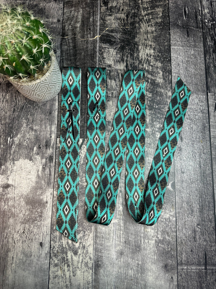 Teal Aztec Leopard Nylon Latigo and Off Billet Set