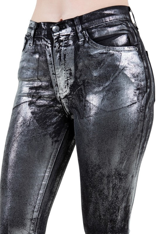 High Rise Metallic Black Bell Bottom Jean -32" Inseam