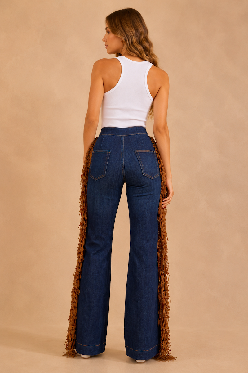 Harley Wide Leg Fringe Jean in Dark Wash GJG DENIM