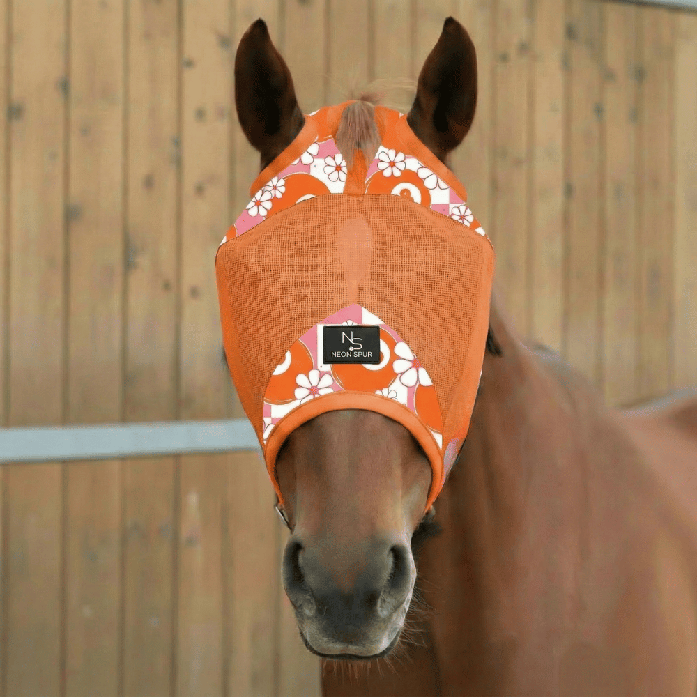 Daisy 8 Horse Fly Mask -Orange Mesh Neon Spur