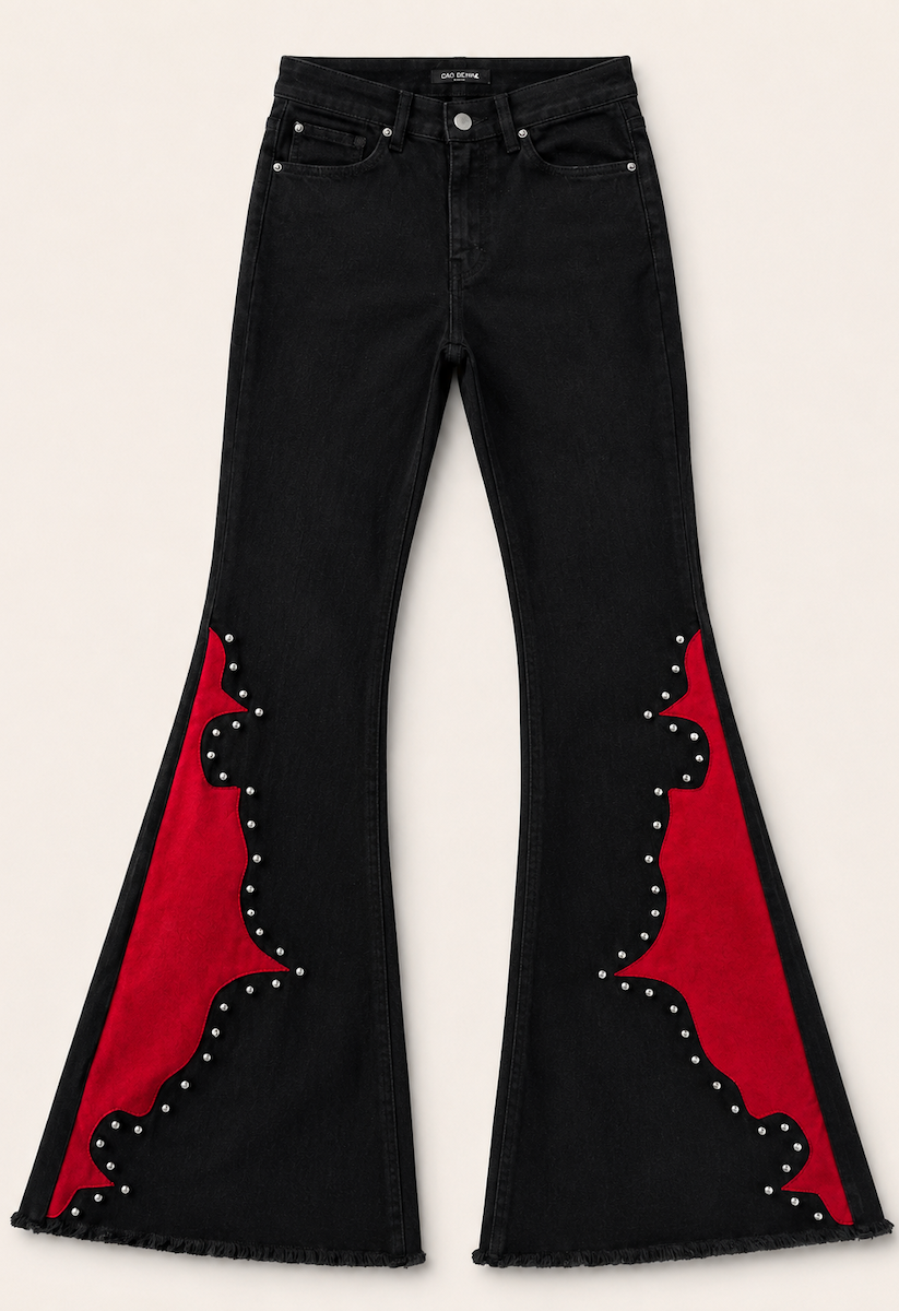 Rockstar Rouge Flare Lipstick Suede Jeans GJG DENIM