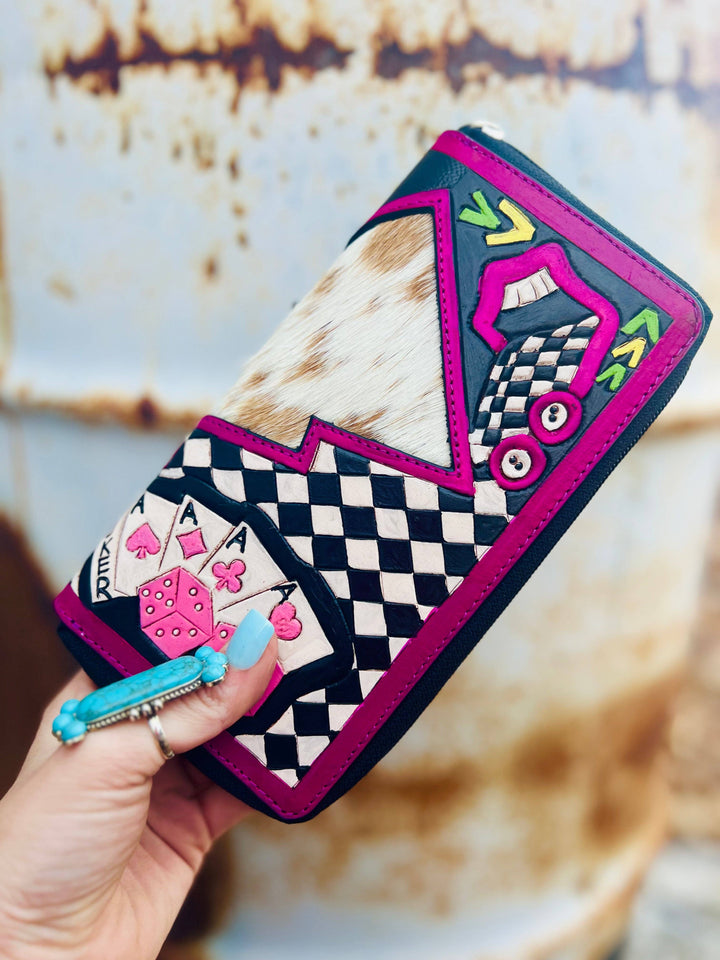 Pink Rocker Electric Rodeo Large Zippered Wallet Neon Spur