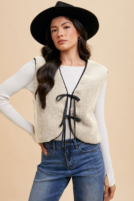 Annie V-Neck Tie Detail Vest Coat