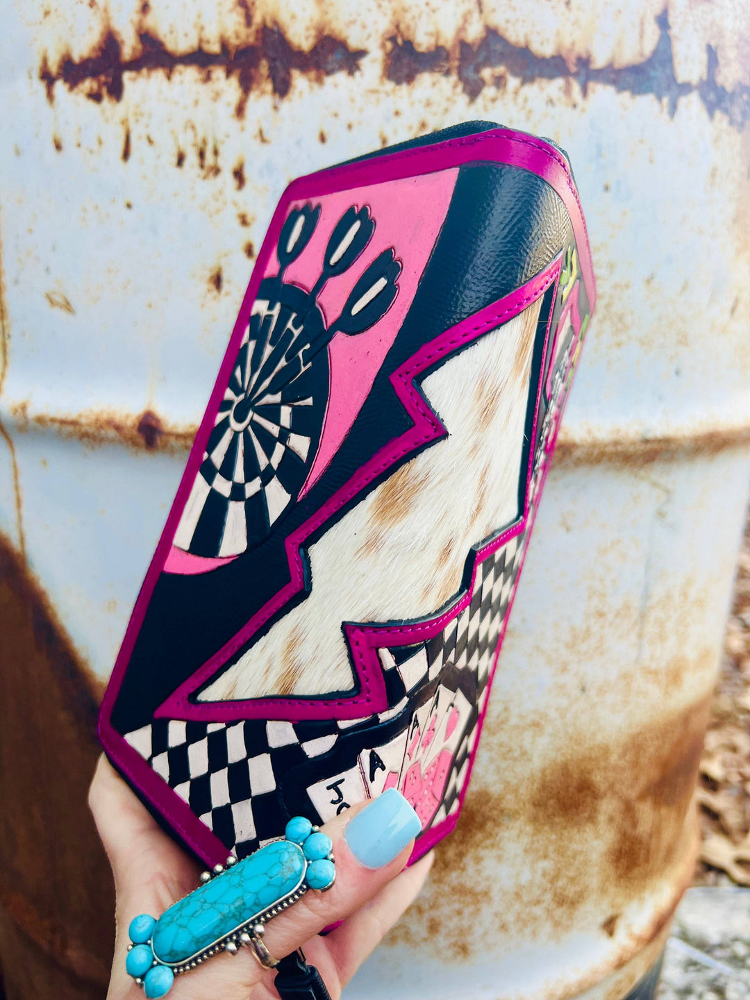 Pink Rocker Electric Rodeo Large Zippered Wallet Neon Spur