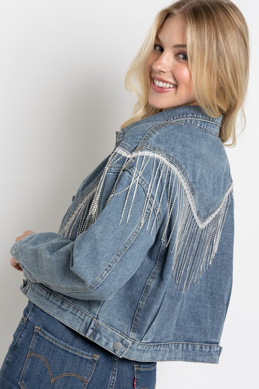 Rhinestone Fringe Crop Jacket