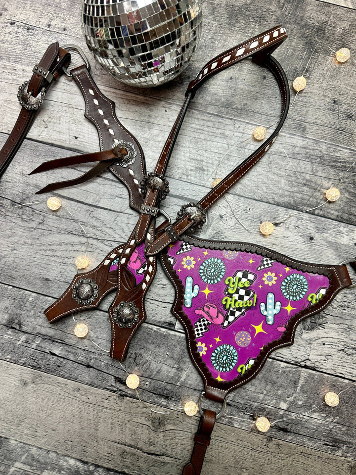 Neon Yeehaw Headstall and Breast Collar Set