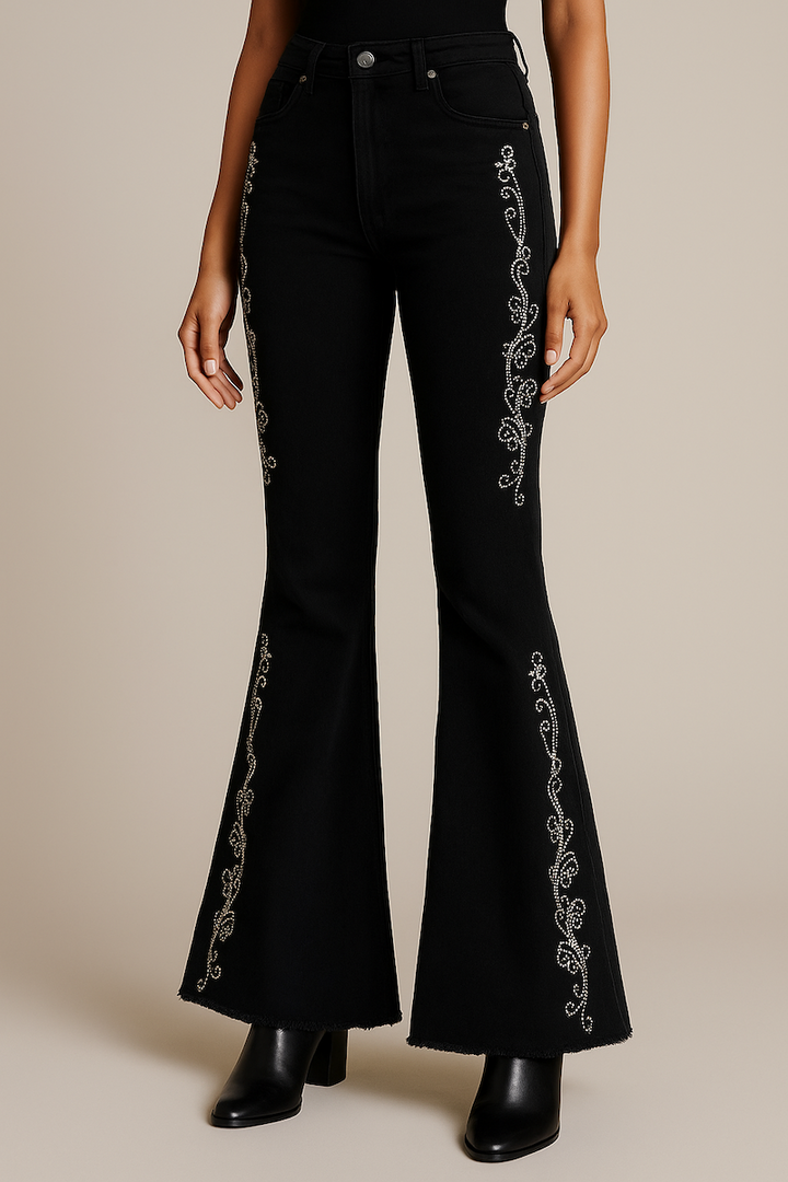Midnight Rodeo Rhinestone Flare Jeans – Made in the USA GJG DENIM