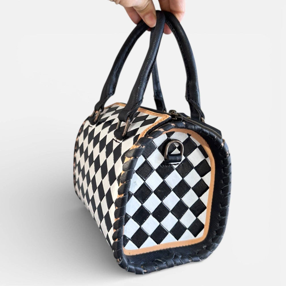 Black and White Speedy Checkered Genuine Western Cowhide Leather Purse Double B Wild Rags