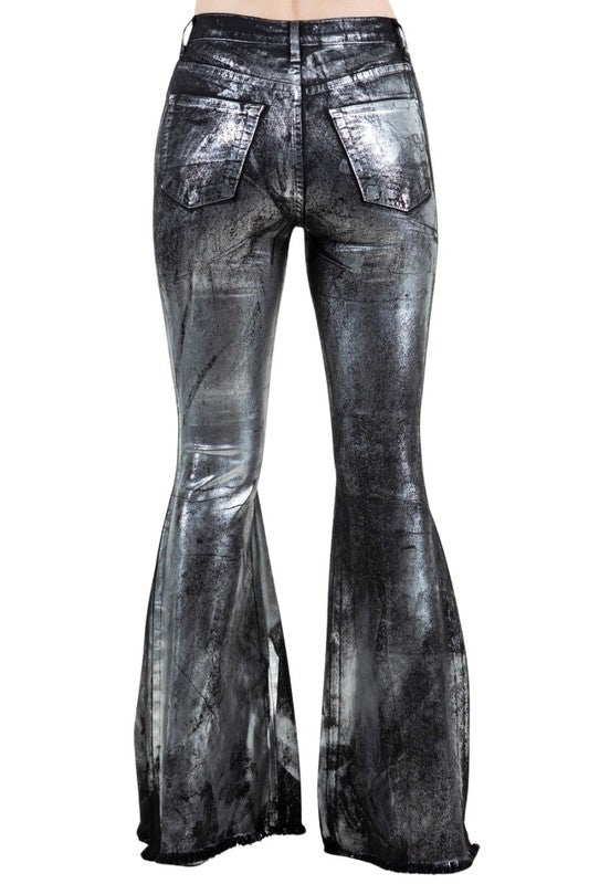 High Rise Metallic Black Bell Bottom Jean -30" Inseam
