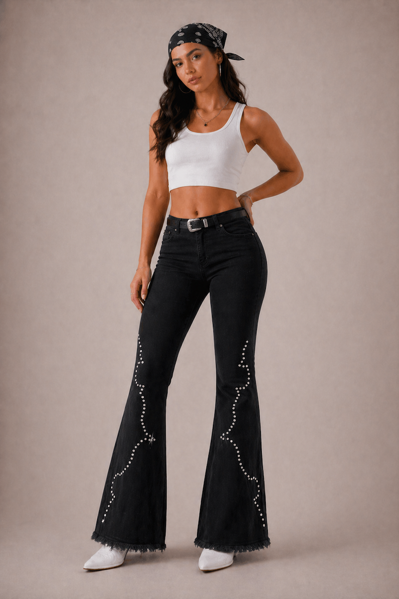 Santa Fe Bell Bottom Jeans- Black Denim GJG DENIM