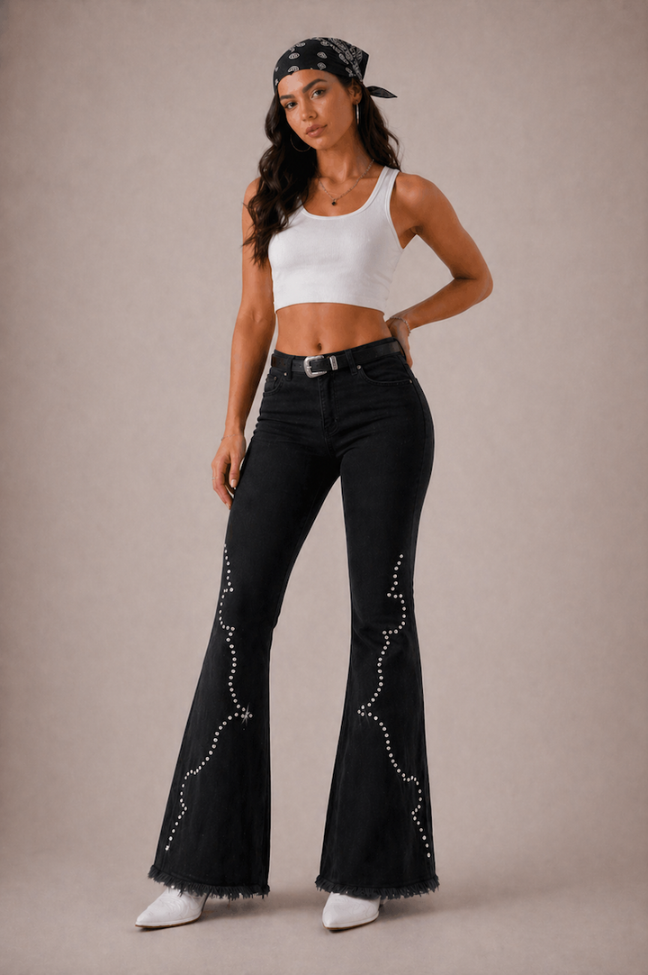 Santa Fe Bell Bottom Jeans- Black Denim GJG DENIM
