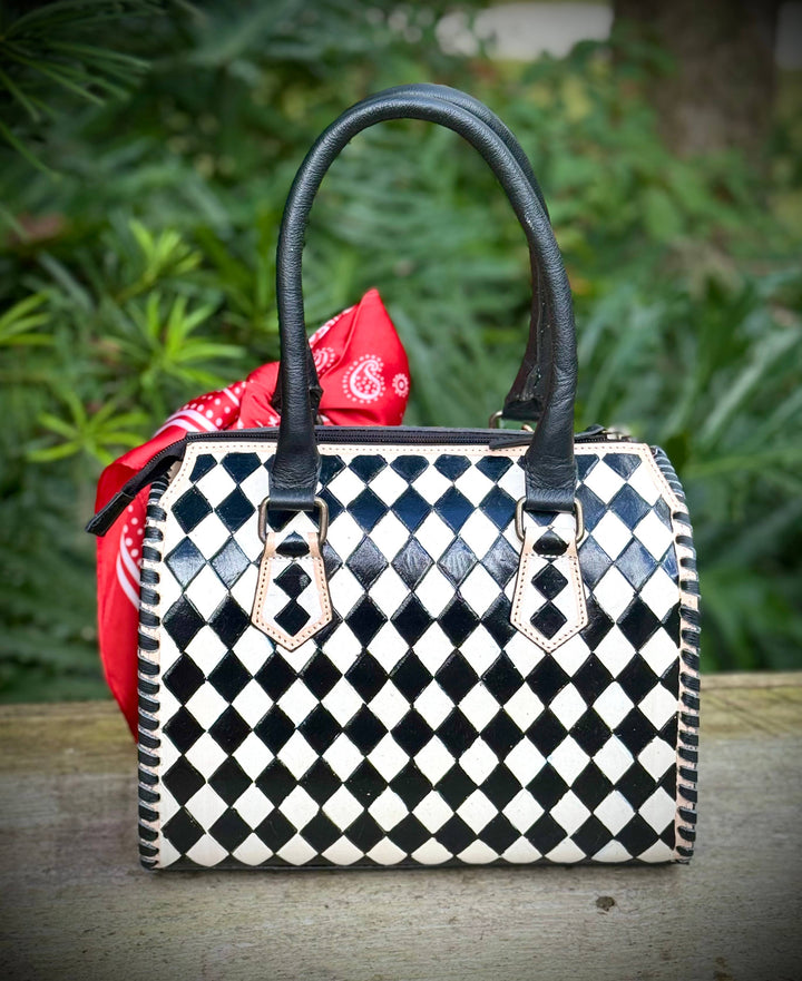 Upcycled LV Leather Checkered & Cherries Speedy Bag
