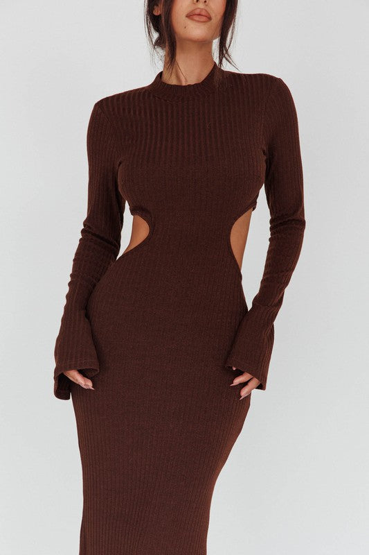 Chocolate Bell Sleeve Knit Maxi Dress