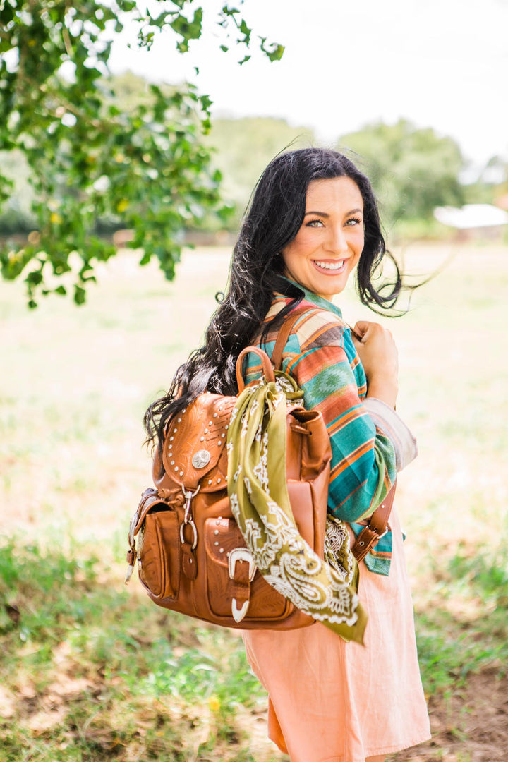 Classic Drawstring Leather Backpack w/ Flap