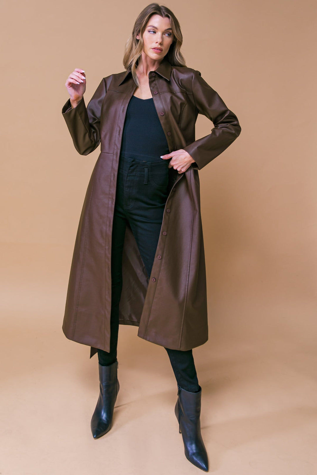 What A Wonderful Day Faux Leather Midi Coat