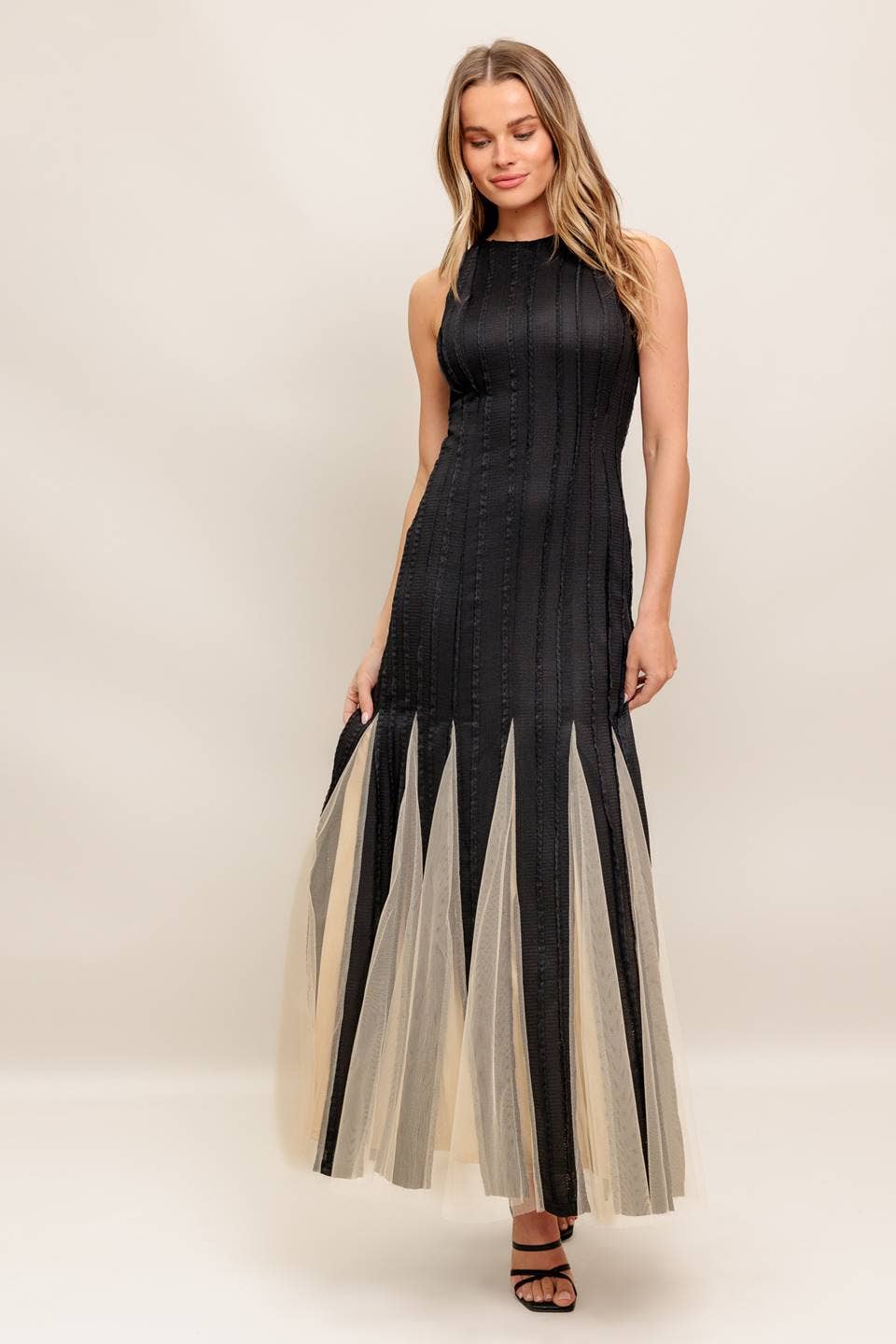 Noir Tulle Black Knit Maxi Dress