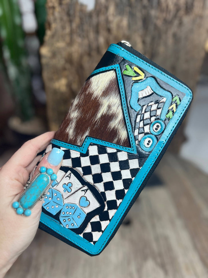 Turquoise Rocker Electric Rodeo Large Zippered Wallet Neon Spur