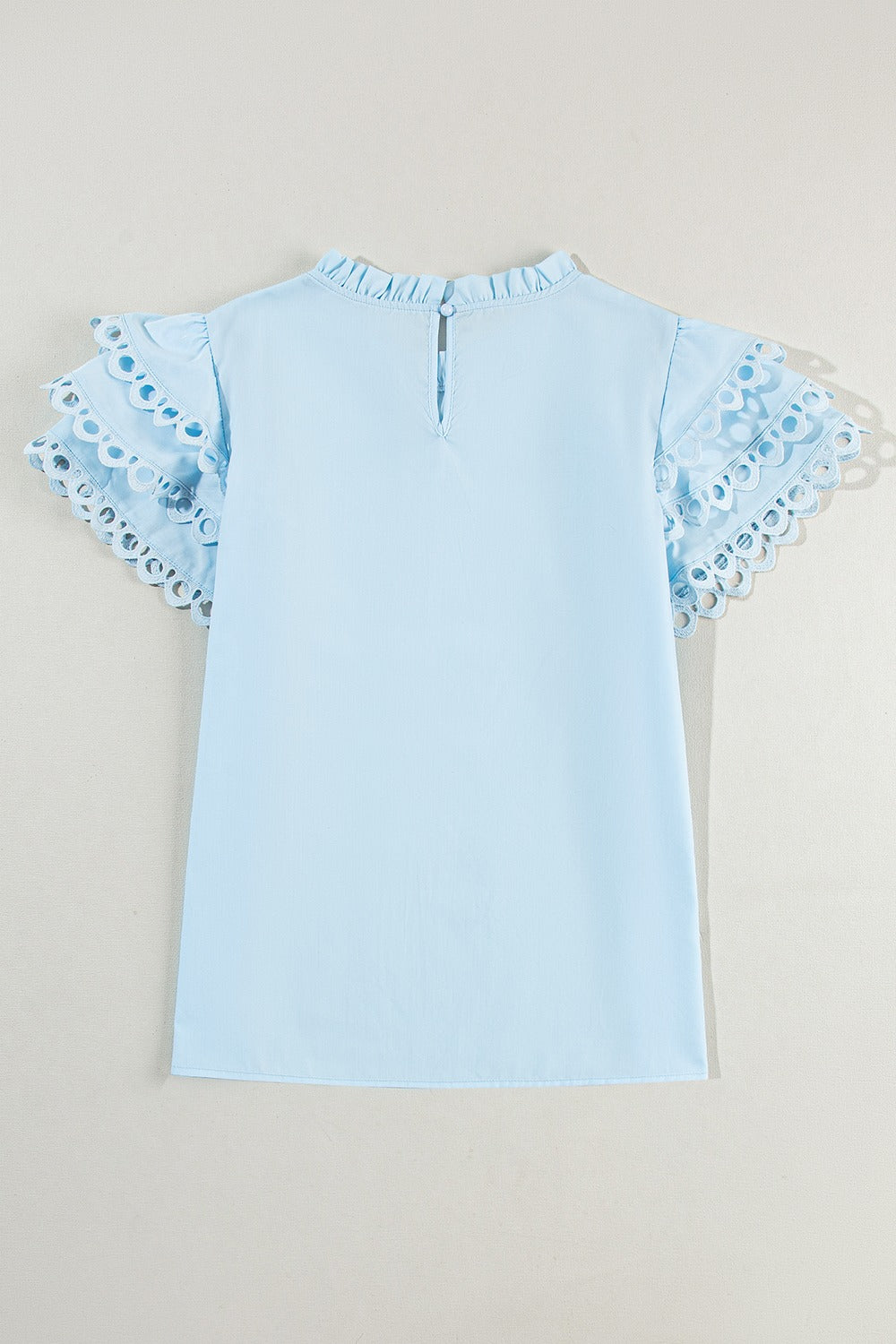 Ruffled Eyelet High Neck Cap Sleeve Blouse