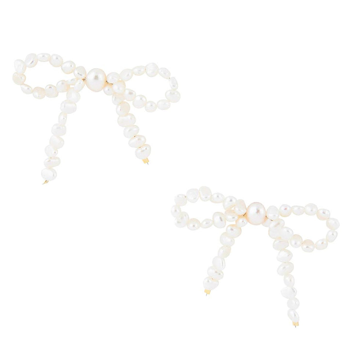 Freshwater White Pearl Bow Post Earrings