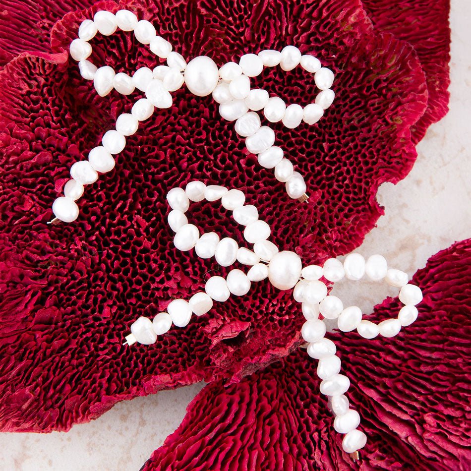 Freshwater White Pearl Bow Post Earrings