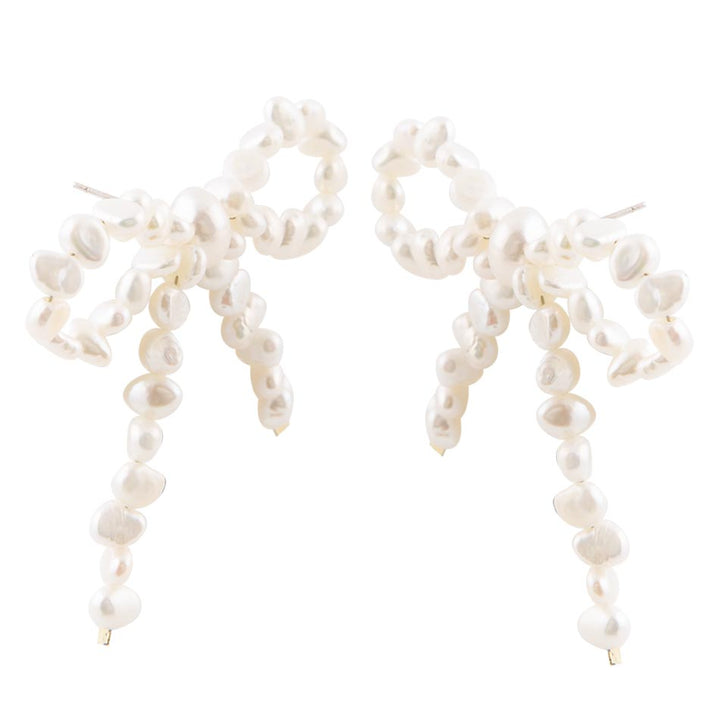 Freshwater White Pearl Bow Post Earrings