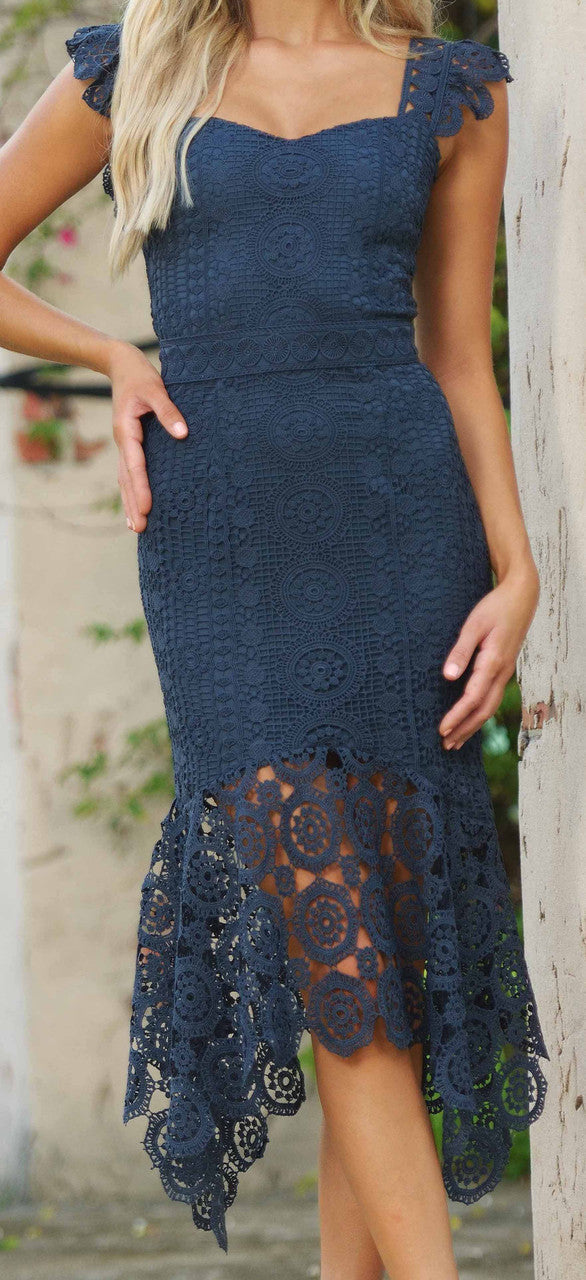 Giselle Dress - Steel Blue Lace Dress Lady Black Tie