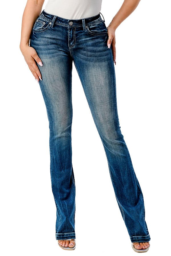 Grace in LA Women's Western 3D Wing Mid Rise Bootcut Jeans Jeffers